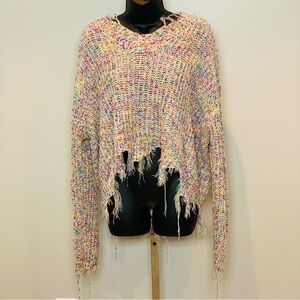 Polly & Esther Pastel Knit Distressed Sweater